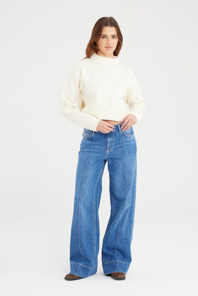 Cup of Joe Jeans Layla medium blue, wide straight fit, mid waist, Länge 32