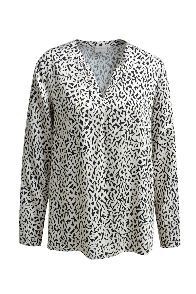 Milano Bluse, black print, schwarz-weiß, V-Ausschnitt, langärmlig, Viskose