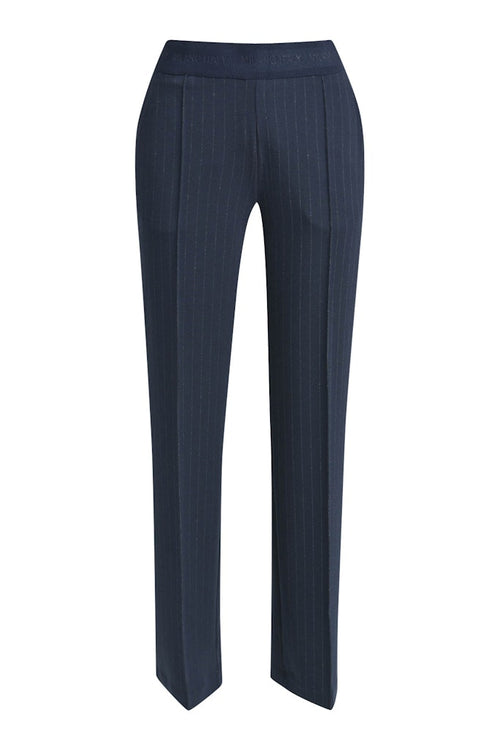 Milano Hose, navy Print, Nadelstreifen, Gummibund, Ziernaht, blau, feiner weißer Streifen