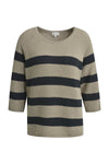 Milano Pullover, mink print, beige-blau, Rundhalsausschnitt, 3/4 Ärmel, Raglanärmel, Blockstreifen