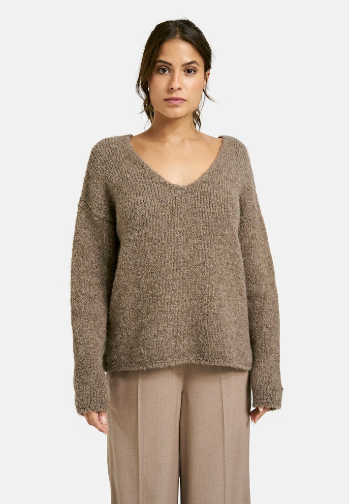 Milano Pullover, Wollpulli, Strickpullover, mink, braun, V-Ausschnitt, langärmlig, Wolle, Alpaka