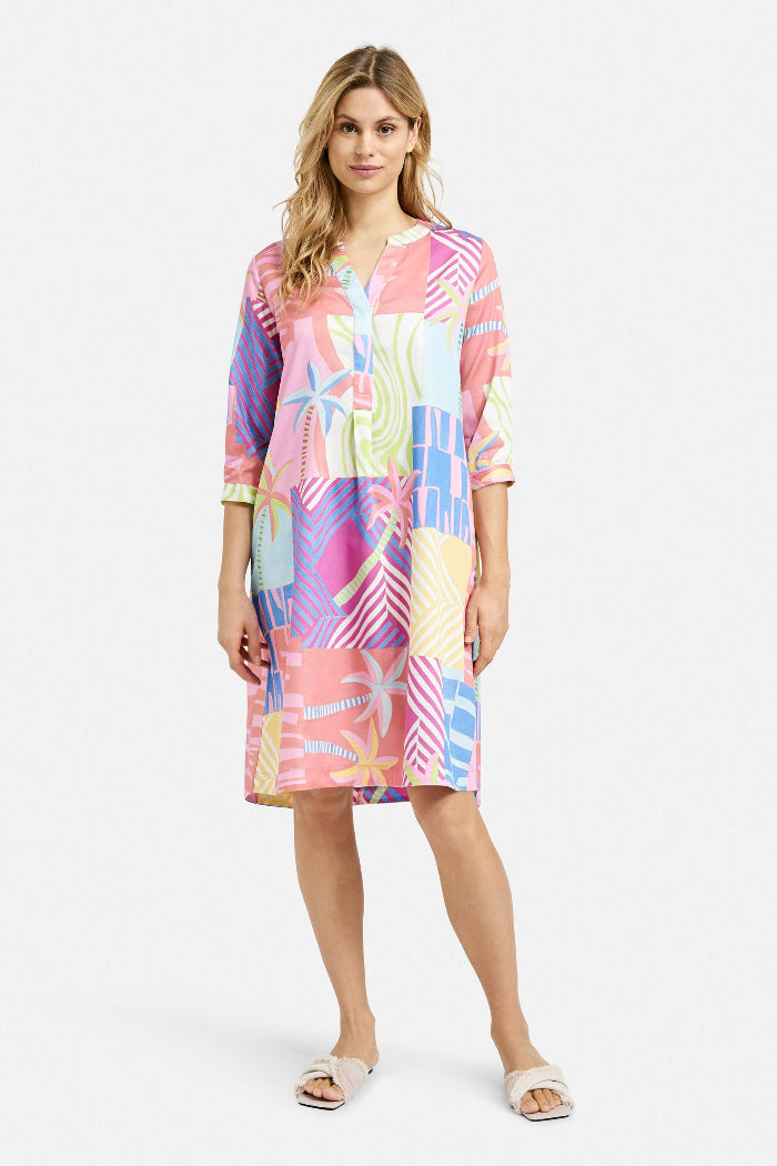Milano Kleid colorful print, bunt, gemustert, knielang, 3/4 Ärmel, Baumwolle