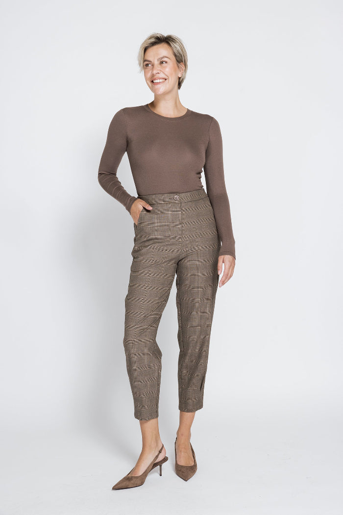 Zhrill Hose Borda kariert brown, Karomuster, mid waist, knöchellang