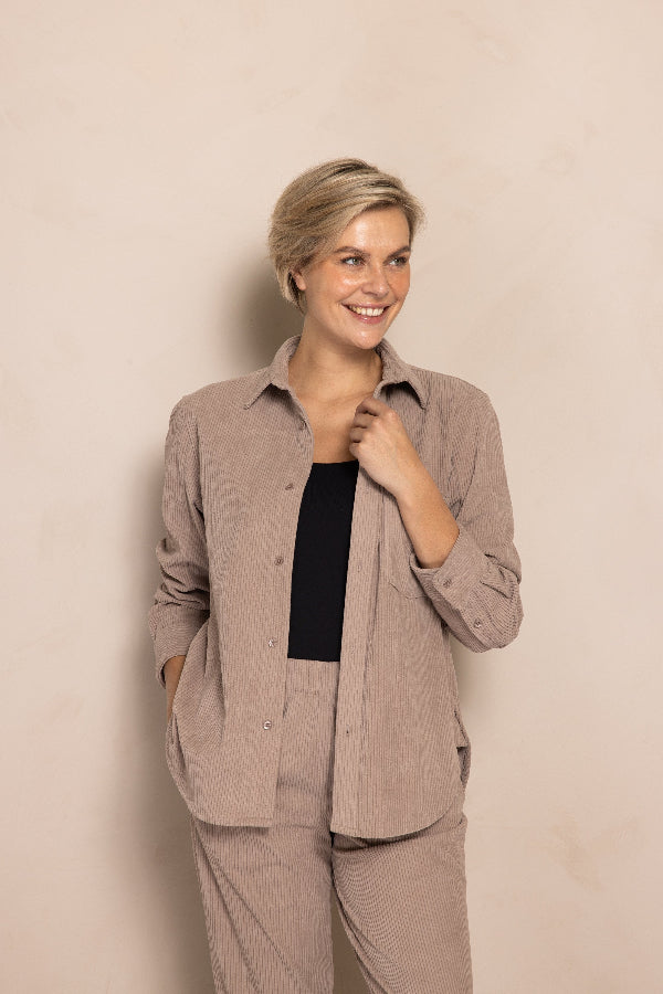 Zhrill Bluse, Hemd, Tjura, Cordhemd, Cord, taupe, Kragen, langärmlig