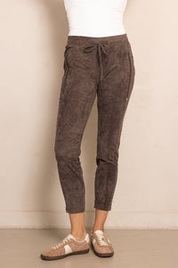 Zhirll Hose, Chiara Casual, brown, Velours, elastischer Bund, knöchellang