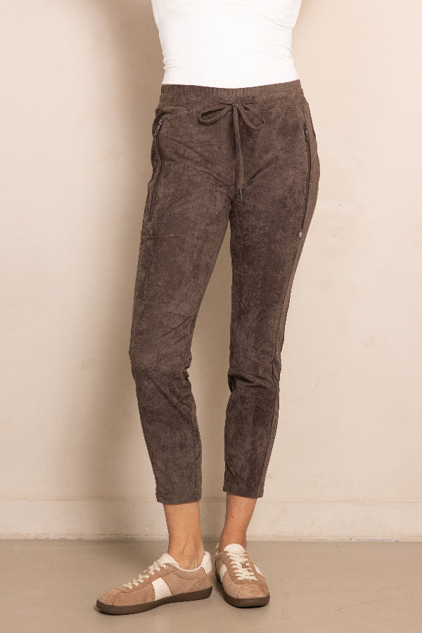 Zhirll Hose, Chiara Casual, brown, Velours, elastischer Bund, knöchellang