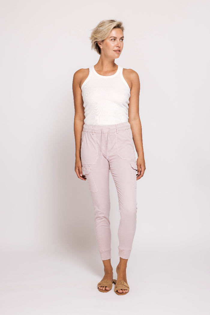 Zhrill Cargohose Daisey rosé, rosa, Cargopants, non denim, Gummibund, knöchellang
