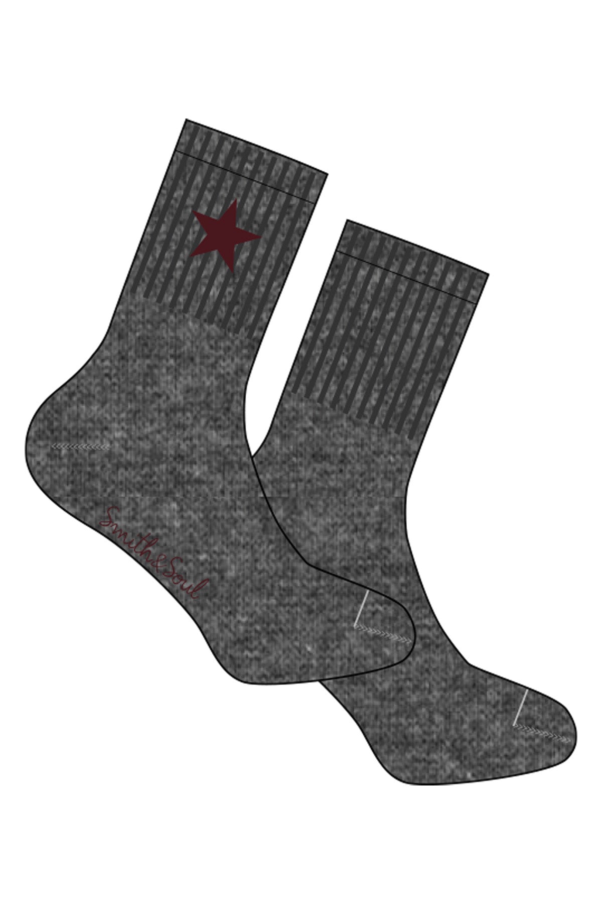 Smith & Soul Socken mit Stern grey melange, grau, dunkelgrau, Stern bordeaux