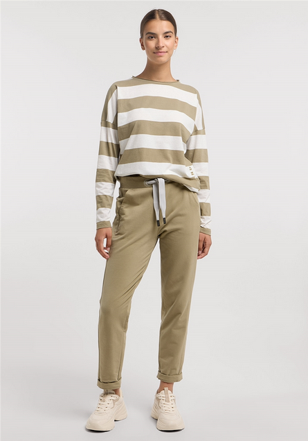 Elbsand Longsleeve Milia Stripes golden olive/cloud white