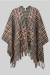 Comma Indoor-Poncho Poncho, kariert, braun, Fransen, Cape
