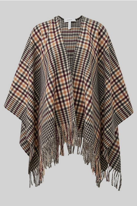 Comma Indoor-Poncho Poncho, kariert, braun, Fransen, Cape