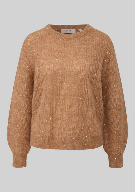 Comma Strickpullover, Pullover, milk coffee, unifarben, Rundhalsausschnitt