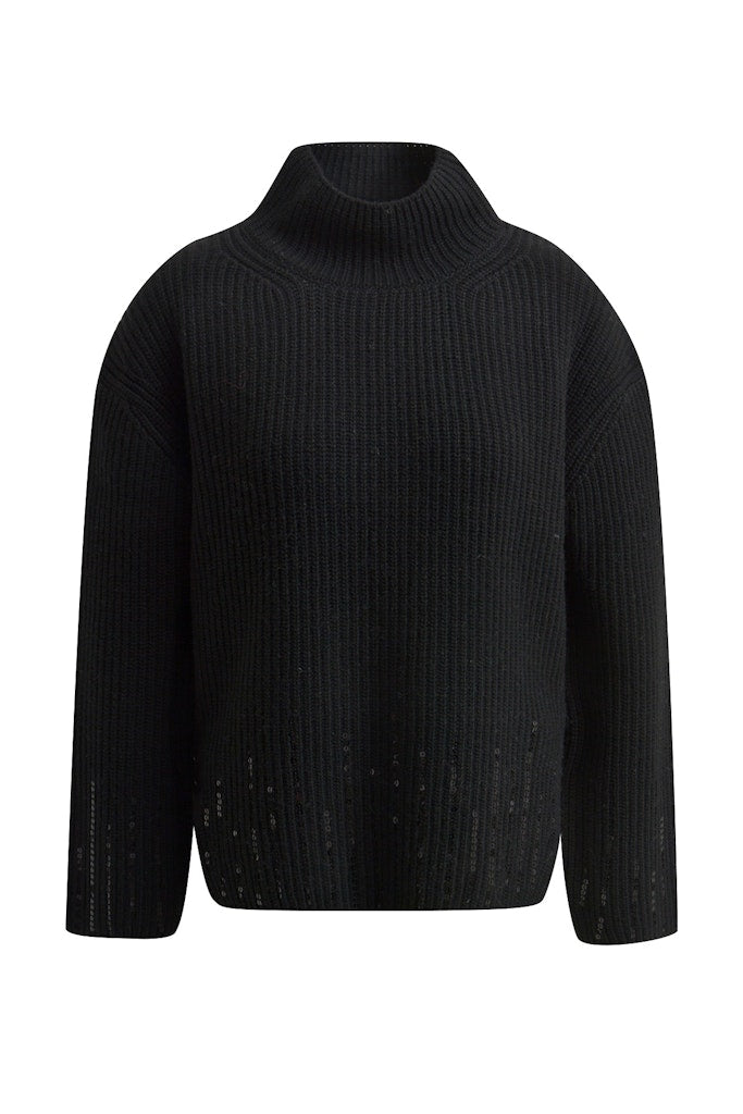 Smith & Soul Pullover, schwarz, Rippstrick, Stehkragen