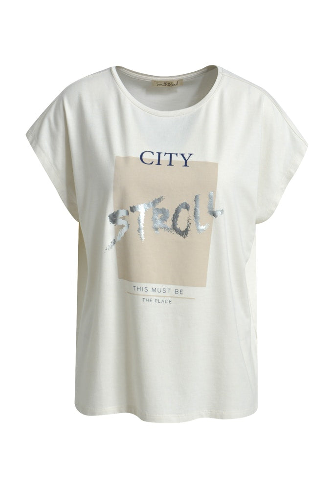 Smith & Soul T-Shirt, City Stroll, Foil Print, cream white
