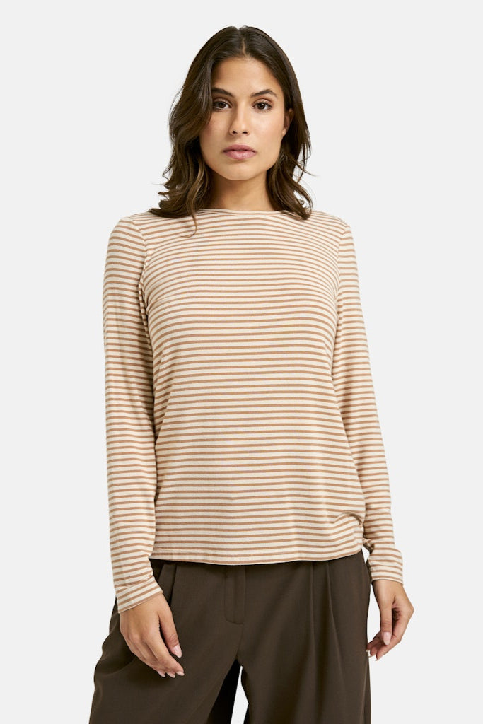 Smith & Soul, Longsleeve, Basic-Shirt, beige, gestreift, Rundhalsausschnitt