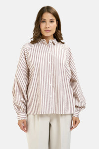 Smith & Soul Bluse, gestreift, bordeaux print, Kragen, Hemdbluse, Manschetten