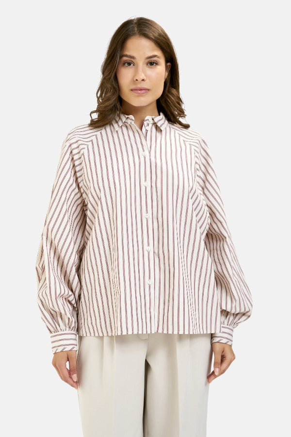 Smith & Soul Bluse, gestreift, bordeaux print, Kragen, Hemdbluse, Manschetten