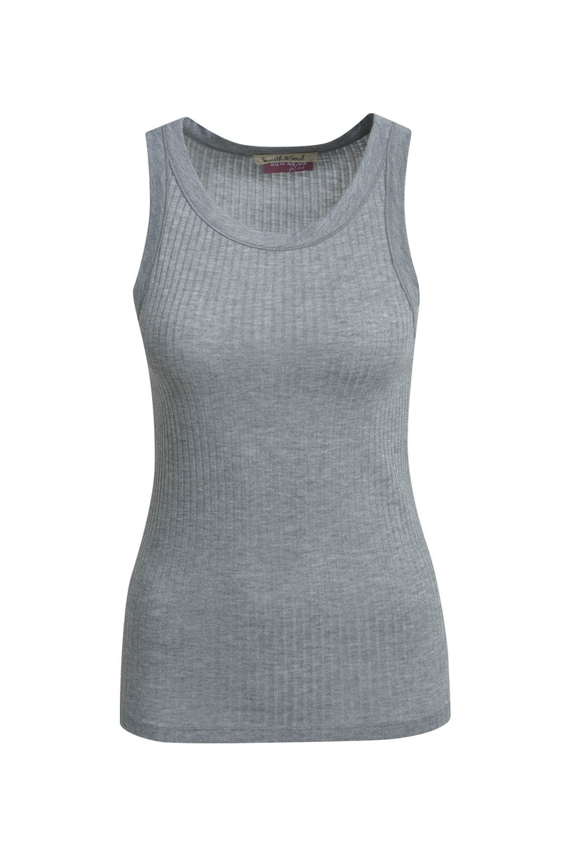 Smith & Soul Rib Tanktop ärmellos, grey melange, grau, unifarben