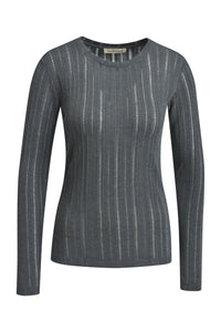 Smith & Soul Fancy Rib Longsleeve, Langarmshirt, anthrazit melange, Rundhalsausschnitt, Streifen