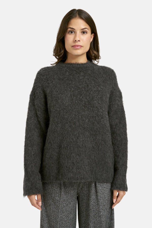 Smith & Soul Hairy Oversized Pullover, Strickpulli, anthrazit melange, dunkelgrau, Rundhalsausschnitt