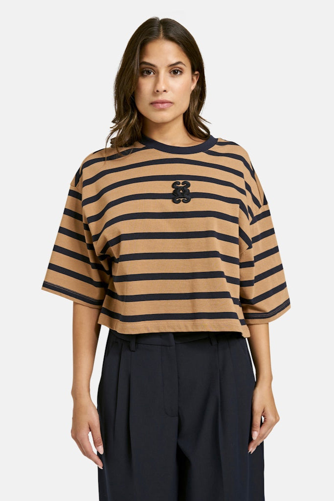 Smith & Soul Cropped T-Shirt caramel gestreift