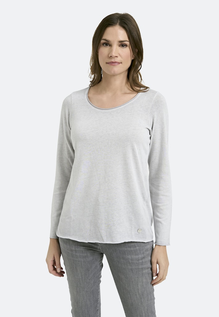 l Longleeve, langarmshirt, hellgrau, grey melange, Rundhalsausschnitt