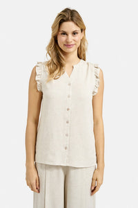 Smith & Soul, Leinenbluse, Leinen, Viskose, sand, beige, ärmellos, mir Rüschen