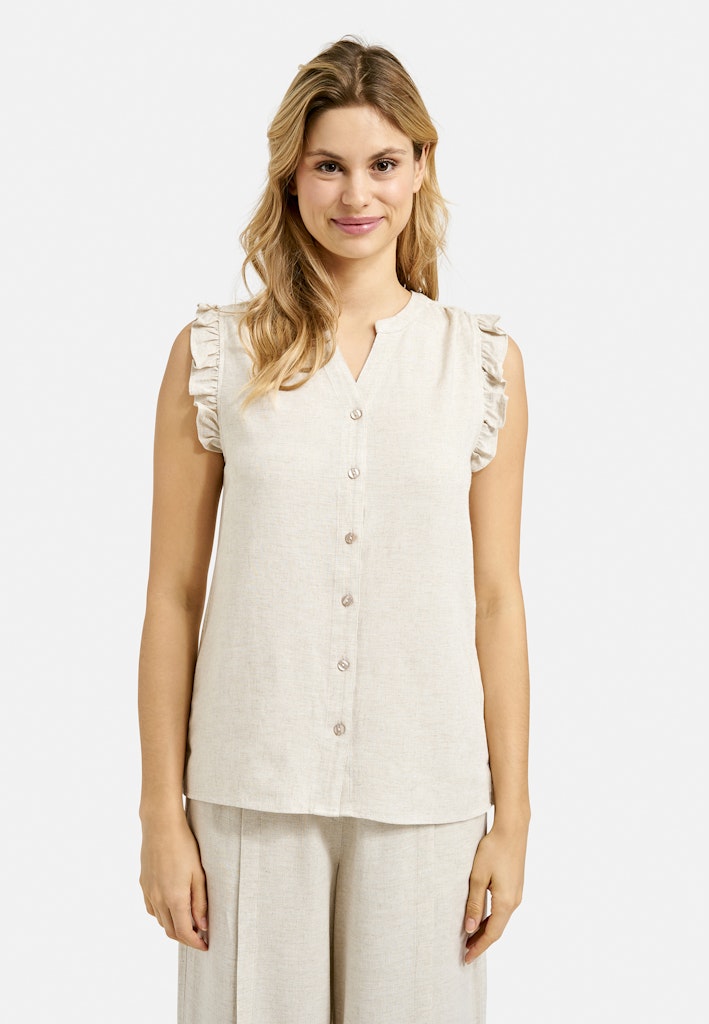 Smith & Soul, Leinenbluse, Leinen, Viskose, sand, beige, ärmellos, mir Rüschen