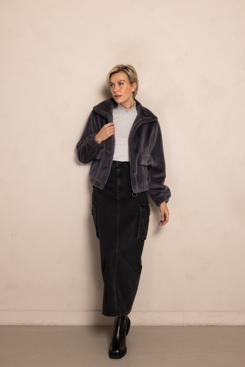 Zhrill Jacke, Dara, anthra, anthrazit, Kunstfell, Plüsch, Fell, Übergangsjacke