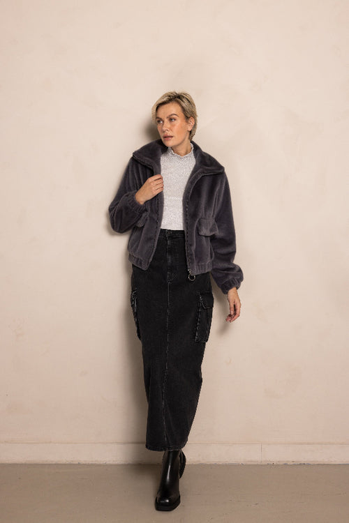 Zhrill Jacke, Dara, anthra, anthrazit, Kunstfell, Plüsch, Fell, Übergangsjacke