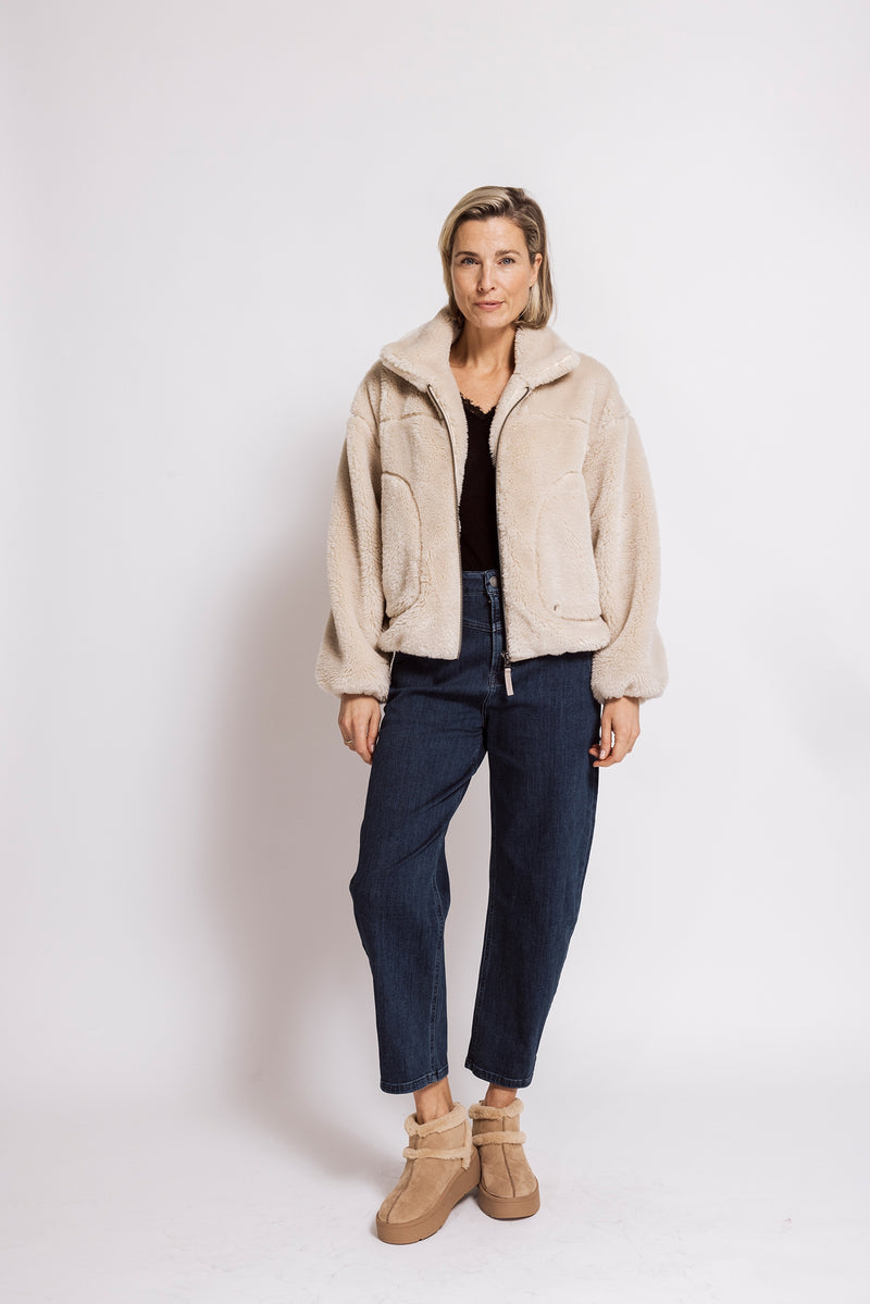 Zhrill Teddyjacke April sand/beige/taupe, Teddyfell, PÜlüsch, unifarben, kurz, Taschen, Reißverschluss, Kragen