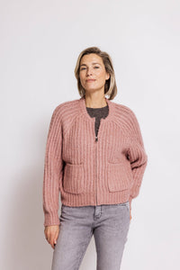 Zhrill Cardigan/Strickjacke Corinna rose, rosa, unifarben, Grobstrick, Reißverschluss, Taschen