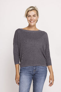 Zhrill Pullover Nina grey/grau, unifarben, 3/4 Ärmel, Rundhalsuasschnitt