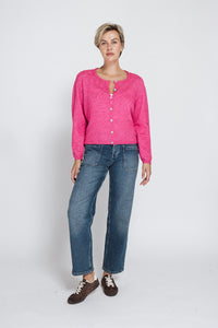 Zhrill Srickjacke/Cardigan Helidi rose, pink, knallig, Rundhalsauschnitt, Knopfleiste, unifarben