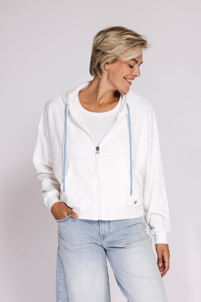 Zhrill Sweatjacke Ratana Zip weiß, Reißverschluss, blauer Kordelzug