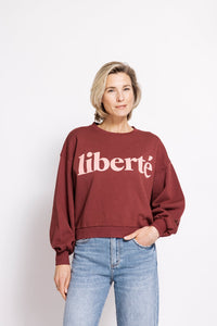 Zhrill Sweatshirt Tera bordeaux, dunkelrot, liberté, Rundhalsausschnitt, Bündchen, Baumwolle