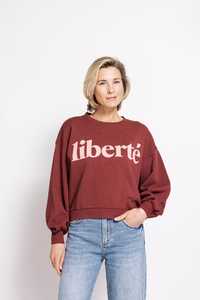 Zhrill Sweatshirt Tera bordeaux, dunkelrot, liberté, Rundhalsausschnitt, Bündchen, Baumwolle