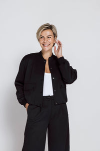 Zhrill Jacke Weeta schwarz, unifarben, kurz, Strickbündchen, Druckknöpfe