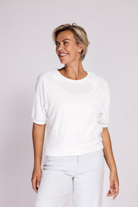 Zhrill T-Shirt Inge weiß, Frottee, kurz, Bündchen, Rundhalsausschnitt