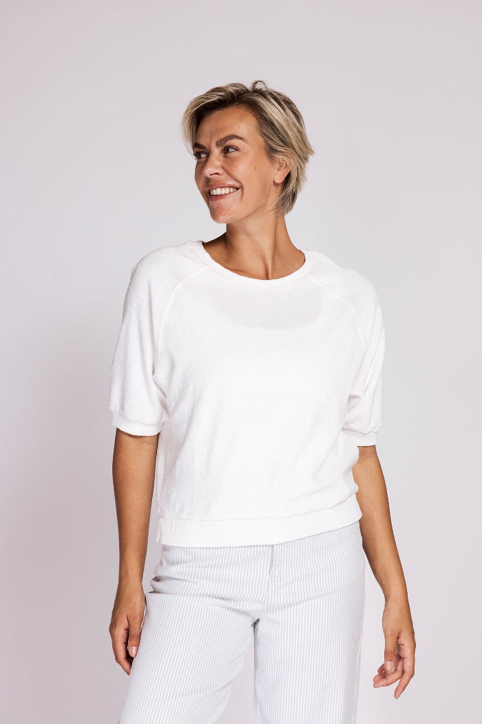 Zhrill T-Shirt Inge weiß, Frottee, kurz, Bündchen, Rundhalsausschnitt