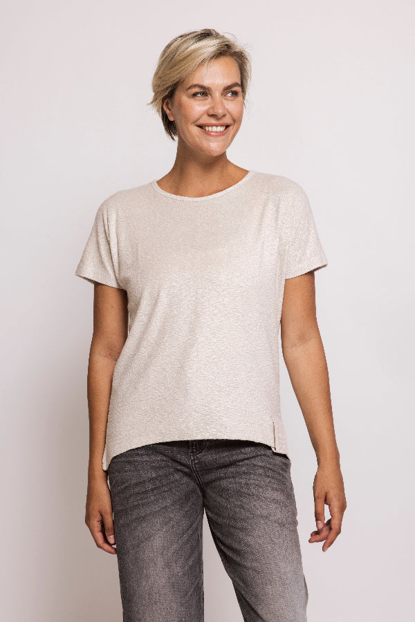 Zhrill T-Shirt Thea sand, unifarben, viskose, Baumwolle, strukturiert, kurzärmlig, Rundhalsausschnitt