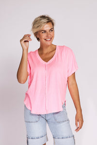 Zhrill T-Shirt Rya pink, V-Ausschnit, kurzärmlig, Ziernaht
