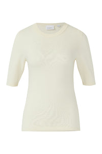 Comma Strickpullover eggnog, creme, offwhite, Rundhalsausschnitt, langer Kurzarm