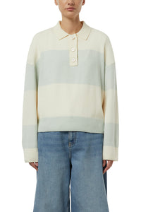 Comma Strickpullover gestreift eggnogg/mercury, Blockstreifen, Kragen