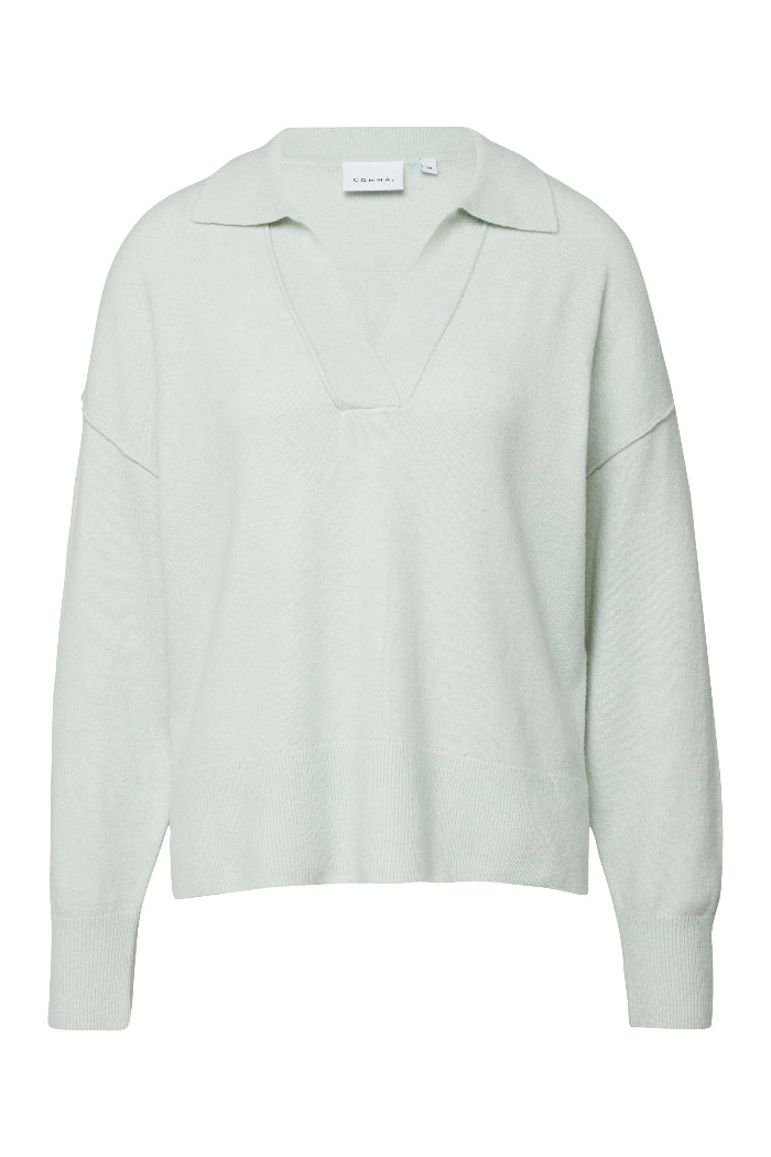 Comma Strickpullover mercury, Polokragen, Kragen, V-Ausschnitt, langärmlig, unifarben