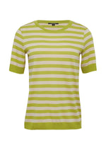 Comma, T-Shirt, Strickjerse, Kurzarmpulli, Pullover, Shirt, gestreift, grün, mit Streifen