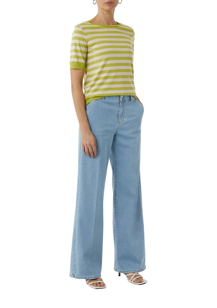 Comma T-Shirt Strickjersey gestreift grün