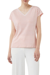 Comma T-Shirt gestreift coralle/weiß