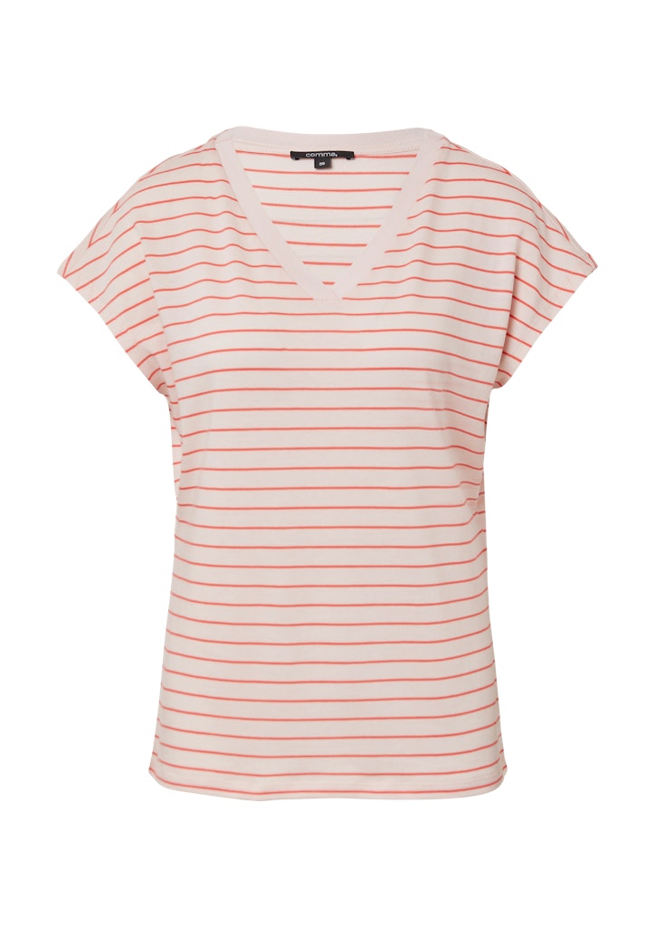 Comma T-Shirt mit Streifen coralle weiß