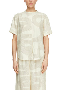 Comma Bluse gemustert weiß/beige, kurzärmlig, Rundhalsausschnitt